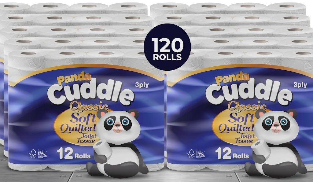 Panda Cuddle Classic Soft Quilted Toilet Tissue 3 Ply, 120 Rolls - Ultra Strong Luxury