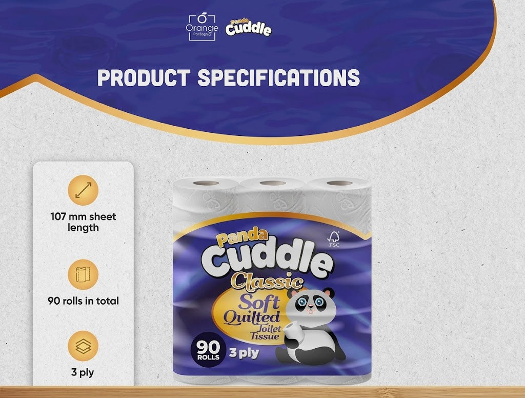 Panda Cuddle Classic Soft Quilted Toilet Tissue 3 Ply, 120 Rolls - Ultra Strong Luxury