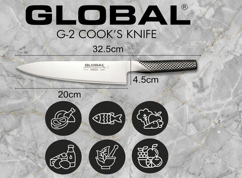 Global G-2 Chef's Knife 8 inch / 20cm, Cromova 18 Stainless Steel, Made in Japan - Haven Cart