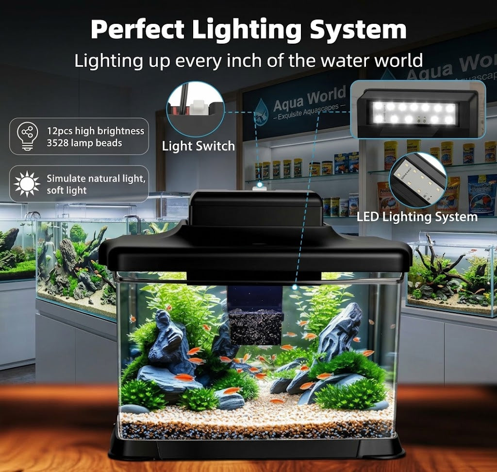 DaToo 1.6 Gallon Mini Aquarium Starter Kit with LED Light and Filter System