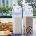 Milk Carton Water Bottle 1L (1000ml), 2 Pack Clear Square Plastic Juice Bottles, Leak-Proof Reusable Drink Container