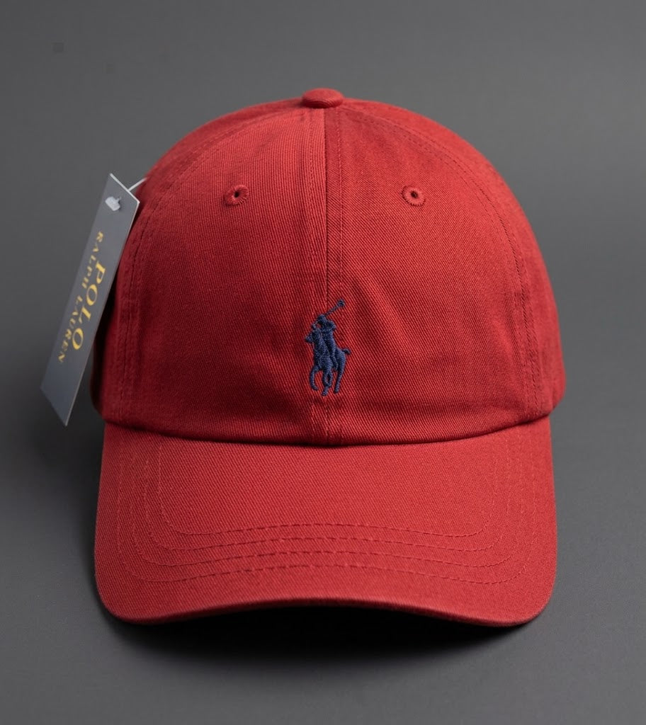 Polo Ralph Lauren Classic Sport Cap Baseball Hat Red with Navy Pony Logo - Unisex - Haven Cart