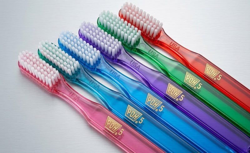 POH Adult 4-Row Supersoft #5 Toothbrush, Pack of 6 - Assorted Colors, Made in USA
