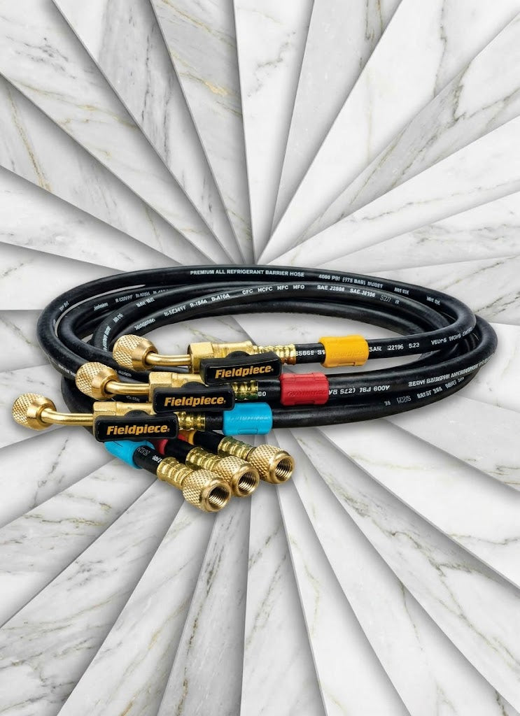 Fieldpiece HR3B 1/4" Ball Valve Hose Set, 5 ft Refrigerant Charging & Recovery Hoses, A2L Compatible, 3-Pack with Color Tags