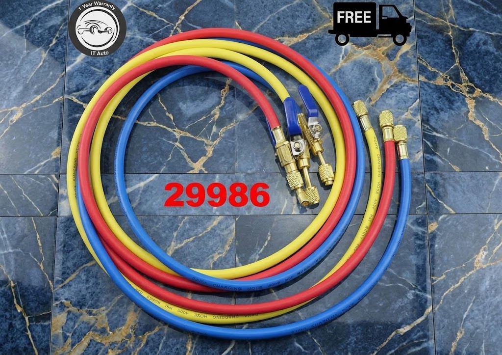 Refrigerant Charging Hose Set 72" with 1/4" Compact Ball Valve Ends, Red Yellow Blue (Plus II 29986)