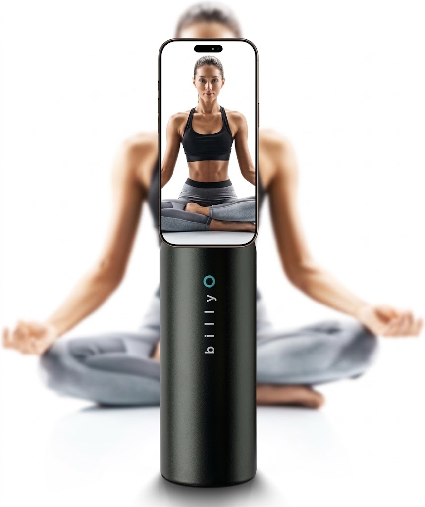 BillyO Insulated Stainless Steel Water Bottle 700ml with Magnetic Phone Holder & Tripod Lid, Leak-Proof, Black