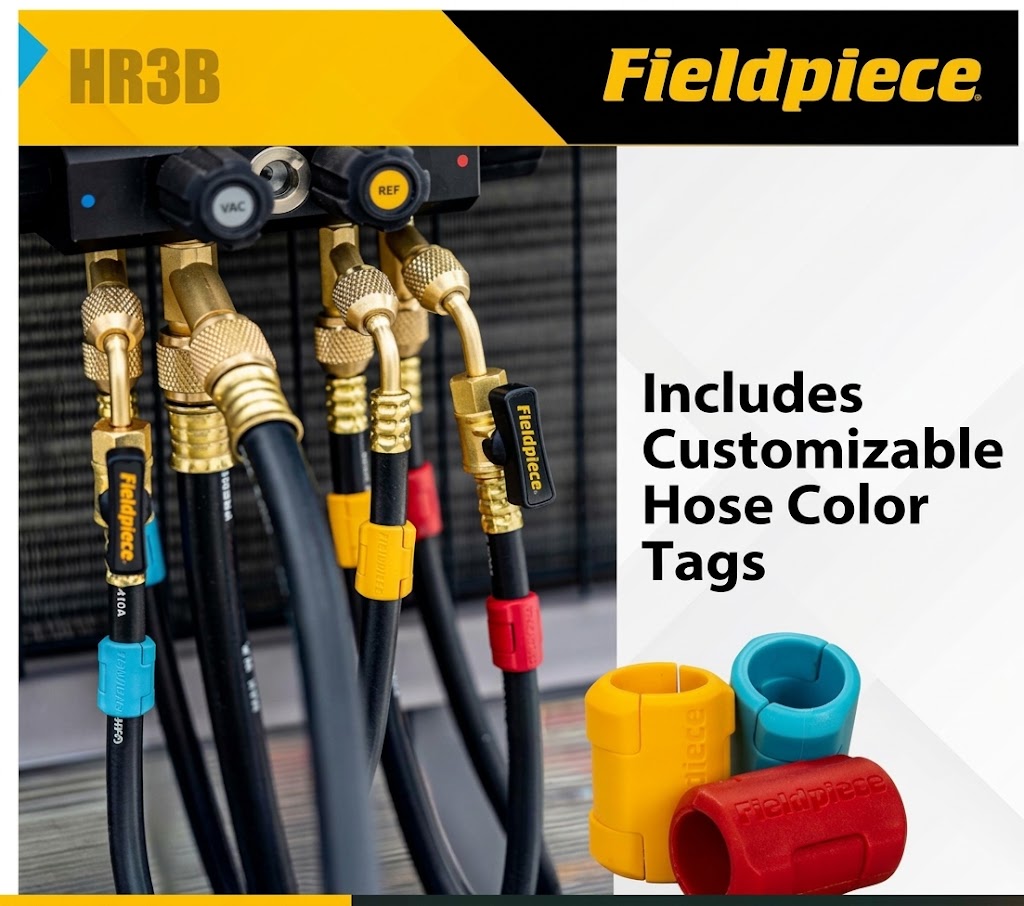 Fieldpiece HR3B 1/4" Ball Valve Hose Set, 5 ft Refrigerant Charging & Recovery Hoses, A2L Compatible, 3-Pack with Color Tags
