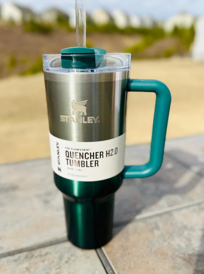 Brand New Stanley 40 oz Quencher H2.0 Tumbler Chrome/Pine Green