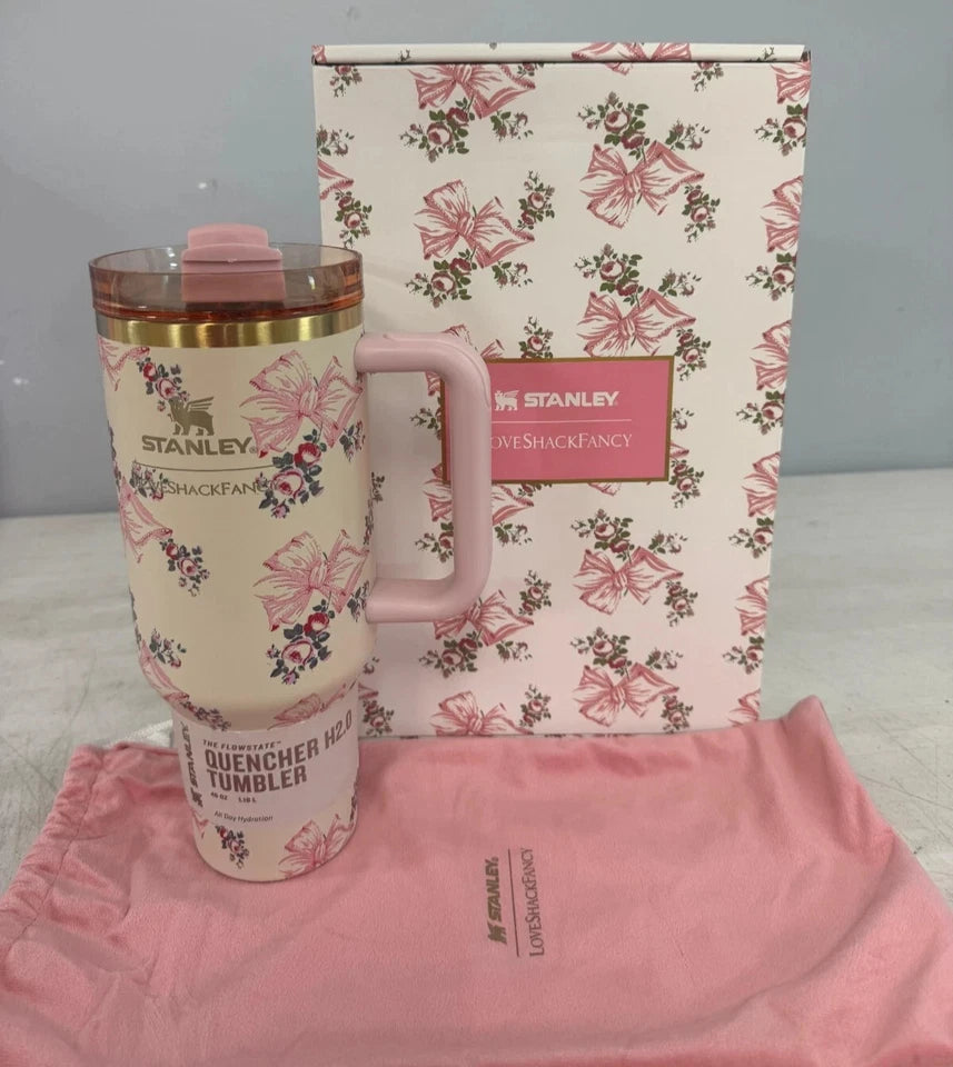 Stanley Love Shack Fancy Quencher 40OzCup Stainless SteelTumbler Rosa Beaux Pink